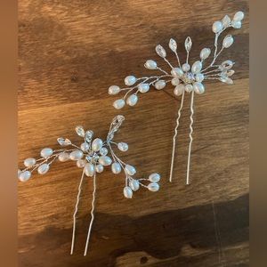 Set of 2 Crystal and Pearl Hairpins - Bridal